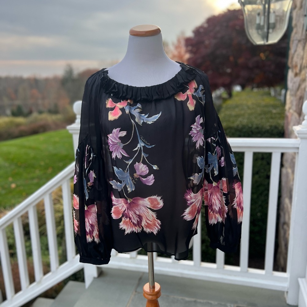 Roberto Cavalli Black Floral Blouse